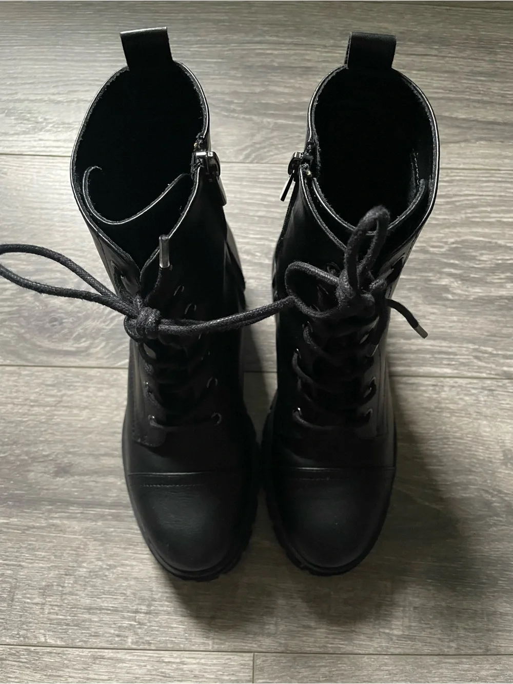 Kids Black Lace-Up Chunky Lug Boots